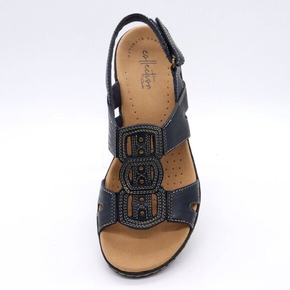 Clarks Leisa Vine Sandals Size 6.5 Navy Blue Slingback Comfort - Picture 3 of 6
